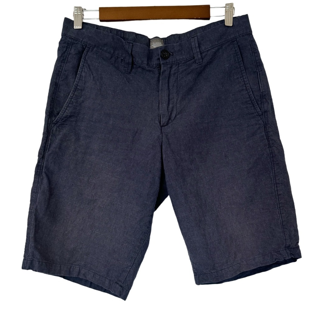 Gap Khakis Classic Linen Blend Shorts In Blue Size 30